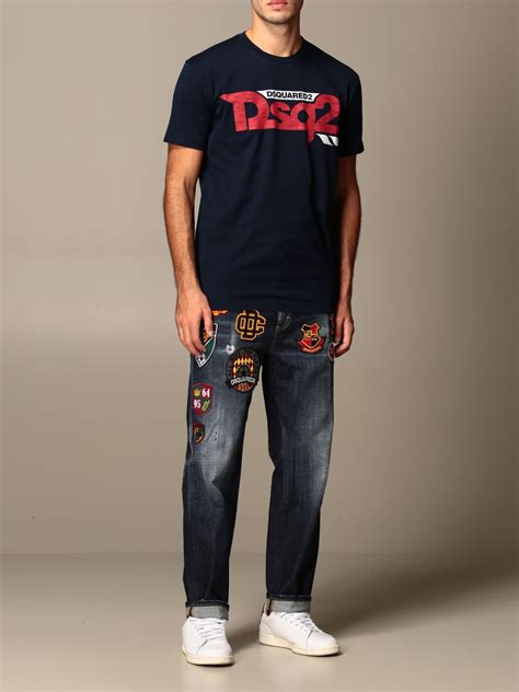 Dsquared2 Outlet Cotton T Shirt With Logo Blue Dsquared2 T Shirt