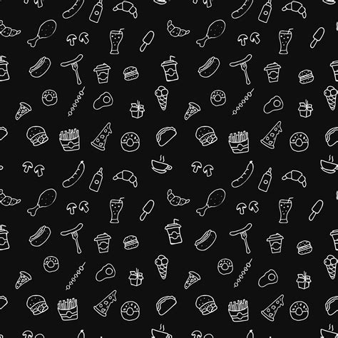 Doodle Fast Food Icons Seamless Pattern With Food Icons Fast Food Set