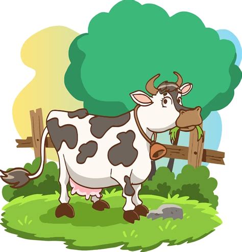 Premium Vector Illustration Of Cartoon Cow Standing On Grass