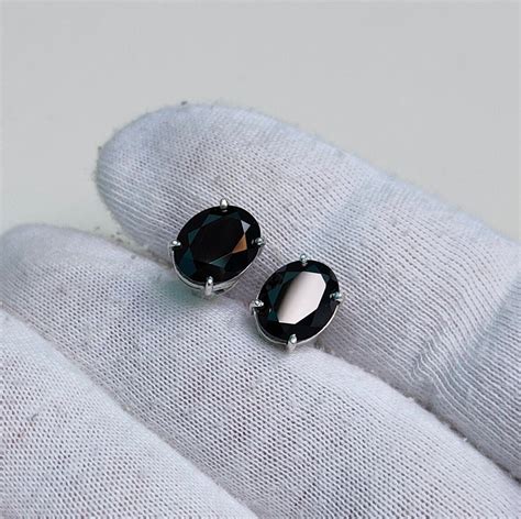 Black Spinel Stud Earrings Oval Cut Black Spinel Earrings Etsy