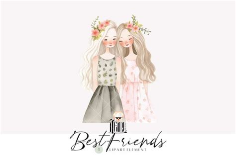 Watercolor Best Friends Clipart Besties Fashion 3680001