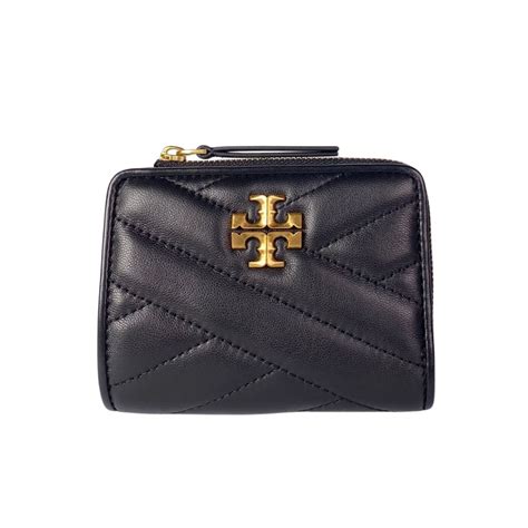 Tory Burch Kira 縫線設計金屬logo暗釦拉鍊零錢袋短夾黑 Pchome 24h購物