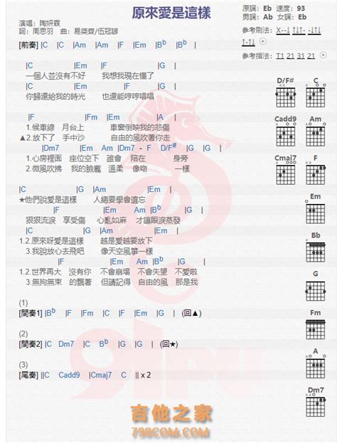 陶妍霖《原来爱是这样》吉他谱分享 吉他谱 吉他之家