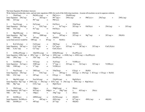 Net Ionic Equation Worksheet Answers Study Notes Chemistry Docsity