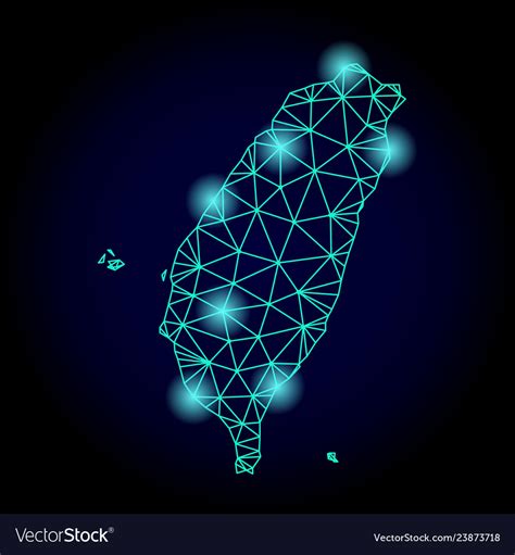 Polygonal Network Mesh Map Of Taiwan With Light Vector Image