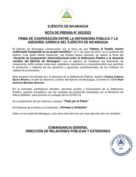 Defensoría Pública y la Asesoría Jurídica del Ejército de Nicaragua