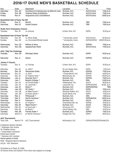 Duke ACC Schedule Set... - DukeBlog