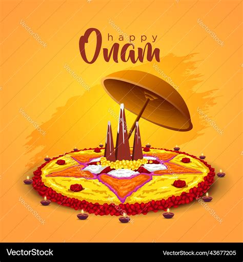 Kerala Festival Happy Onam With Rangoli Use Vector Image