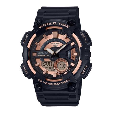 Casios Men Aeq 110w 1a3 Digital Analog 10 Year Battery Life Resin Black And Rose Gold Watch Free