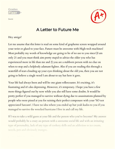 Dear Future Me Letter To Future Self Essay Example Words