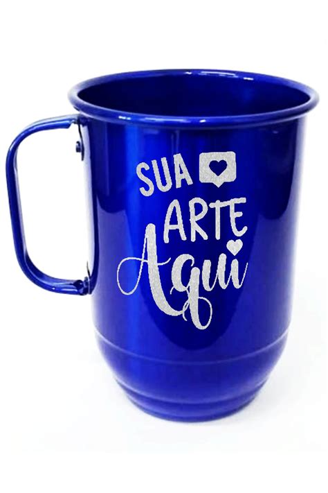 Caneca Ml De Alum Nio Grava O A Laser Azul Creative