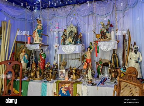 Brazilian religious altar mixing elements of umbanda candomblé and