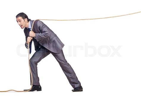 Businessman Pulling Rope On White Stock Image Colourbox