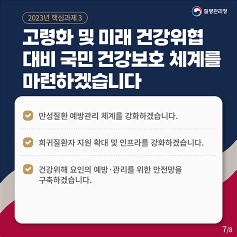 한눈에 보는 2023년 주요 업무추진 방향 카드뉴스 홍보자료 알림자료 질병관리청