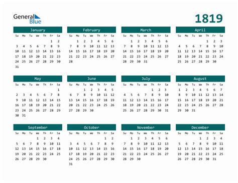 Editable 1819 Calendar