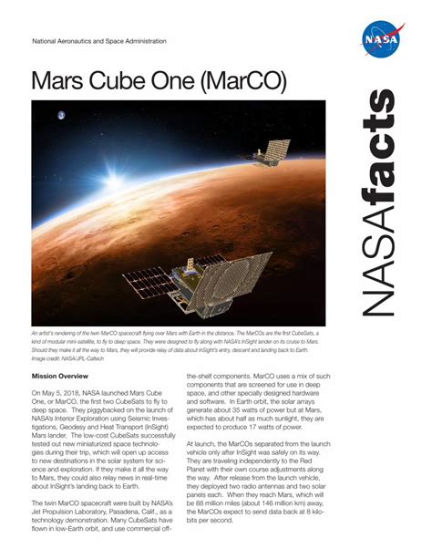 Pdf Mars Cube One Marco Nasa Jet Propulsion Laboratory Jpl