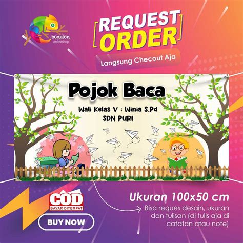 Jual Spanduk Banner 100x50 Pojok Baca Pohon Literasi Custom Shopee