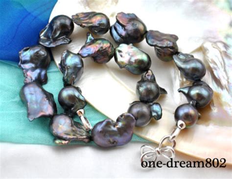 S Inch Mm Baroque Black Keshi Reborn Pearl Necklace Ebay