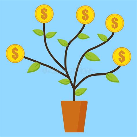 Flat Abstract Growing Investment Illustration Potted Money Coin Plant