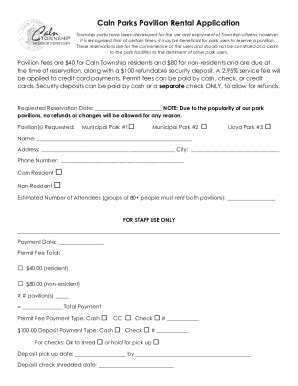 Fillable Online Caln Parks Pavilion Rental Application Fax Email Print