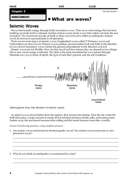 Seismic Waves Worksheet For 6th 8th Grade Lesson Planet