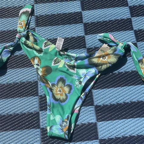 Green Floral Print Bikini Bottoms Size Small Nwt Depop