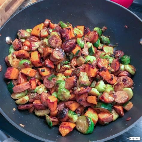 Sweet Potato Apple Chicken Sausage And Brussels Sprout Hash