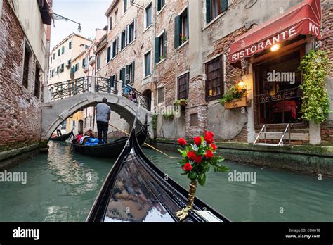 Gondola In The Canals Of Venice Restaurant Venetia Italy Europe