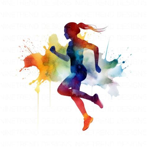 Women Running Silhouette Watercolor Png Sublimation Designs Downloads