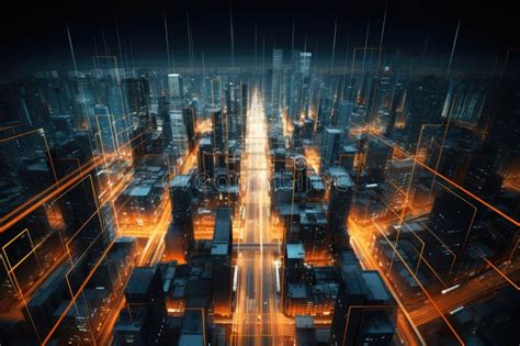 City At Night Aerial View For Time Lapse Photography For Business