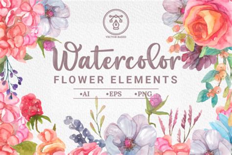 Watercolor Flower Vector Elements Graphic By Ian 2201 · Creative Fabrica