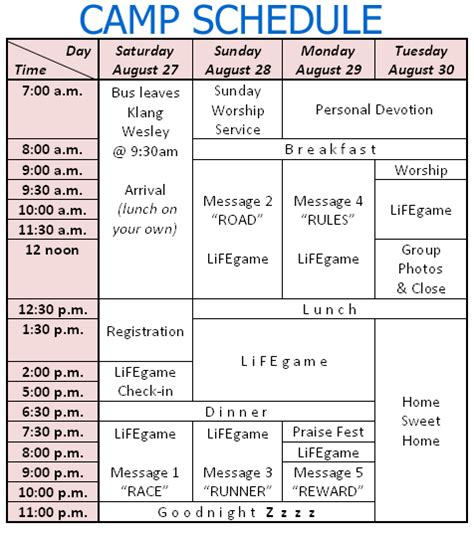 church-camp-2011-schedule | Wesley Methodist Church Klang