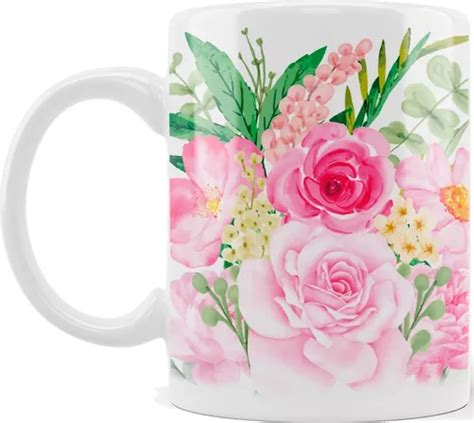 Caneca Xícara Coleção Retrô Rosas Cor De Rosa Flores Flor