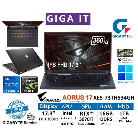 GIGABYTE AORUS 17 XE5 73TH534GH 17 3 IPS FHD 360Hz I7 12700H 16G