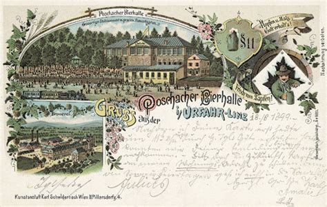 Litho Linz Urfahr mit Brauerei 1899 Wiener Werkstätte Postkarten