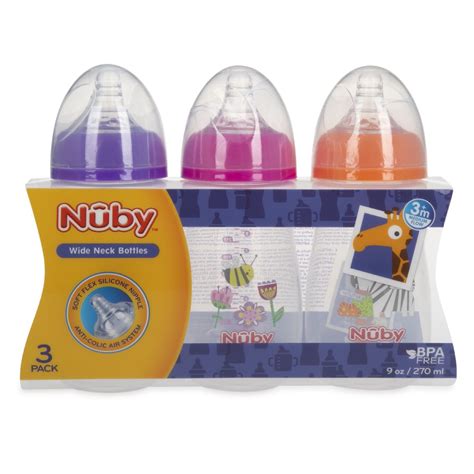 24 pieces Nuby Wide Neck Bottle,medium Flow, AntI-Colic Air System. 3 ...