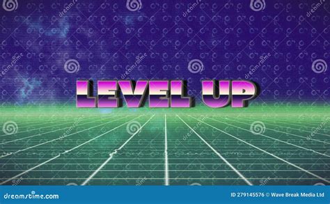 Animation Of Level Up Text And Data Processing Over Grid Stock Footage