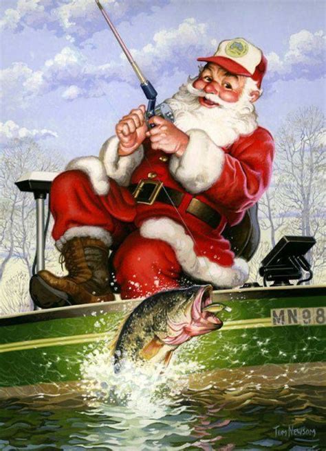 Santa Fishing Fishing Christmas Christmas Art Christmas Pictures