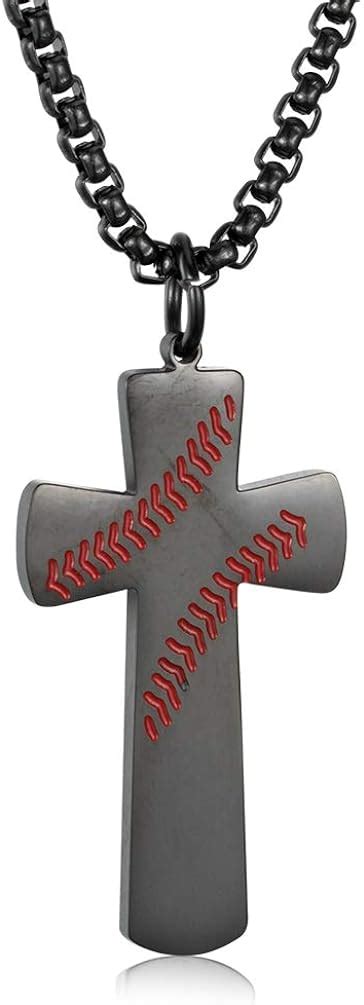 Inreng Baseball Cross Necklace I Can Do All Things Bible Verse Stainless Steel Pendant Necklace