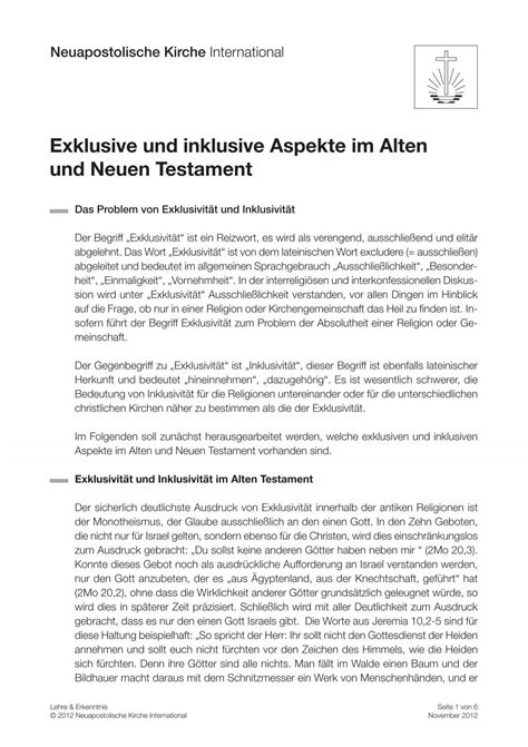 Exklusive Und Inklusive Aspekte Im Alten Und Neuen Testament