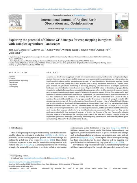 Pdf Exploring The Potential Of Chinese Gf Images For Crop Mapping