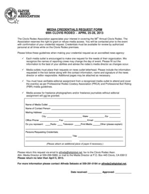 Fillable Online 2013 Media Credentials Request Form Clovis Rodeo Fax