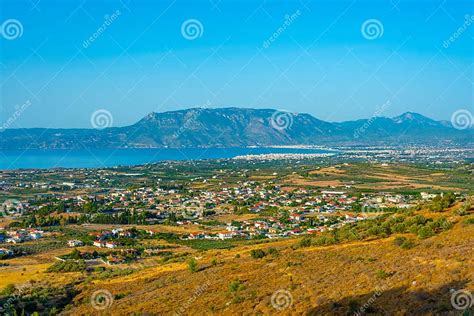 Panorama View Of Corinth Town And Gulf Of Corinth In Greece Stock Image
