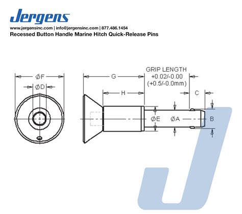 Recessed Button Handle Marine Hitch Quick Release Pins Jergens