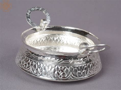 5 Silver Fancy Pooja Thali With Handle From Nepal Exotic India Art