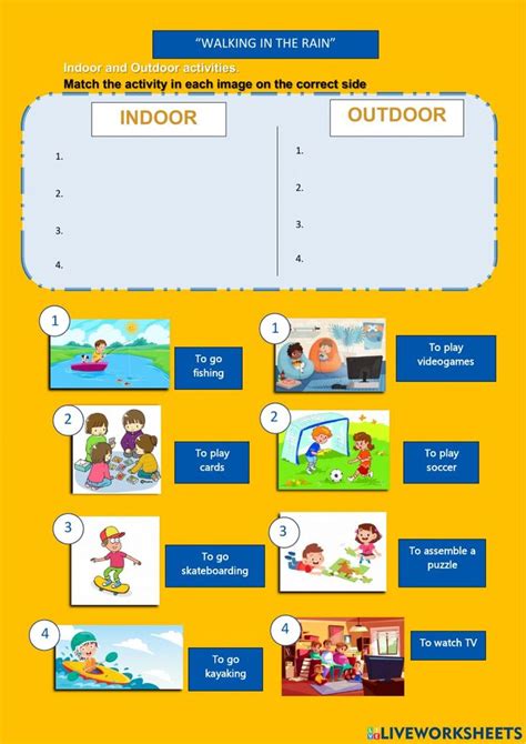 Walking In The Rain Indoor And Outdoor Activities Worksheet