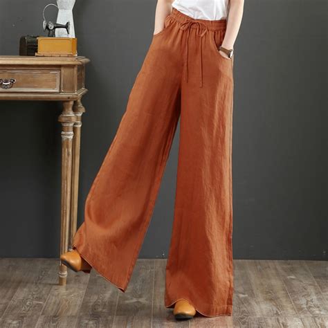 Zanzea Women Casual Wide Legs Elastic Belted Solid Color Long Pants