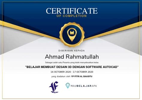 Certificate Completion 3d Design Autocad Pdf