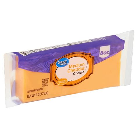 Great Value Medium Cheddar Cheese 8 Oz