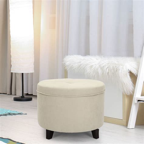 2024 Best Of Cream Fabric Tufted Round Storage Ottomans